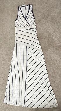 Go Couture Womens Large White Navy Striped Colorblock Maxi Dress NWT USA Made